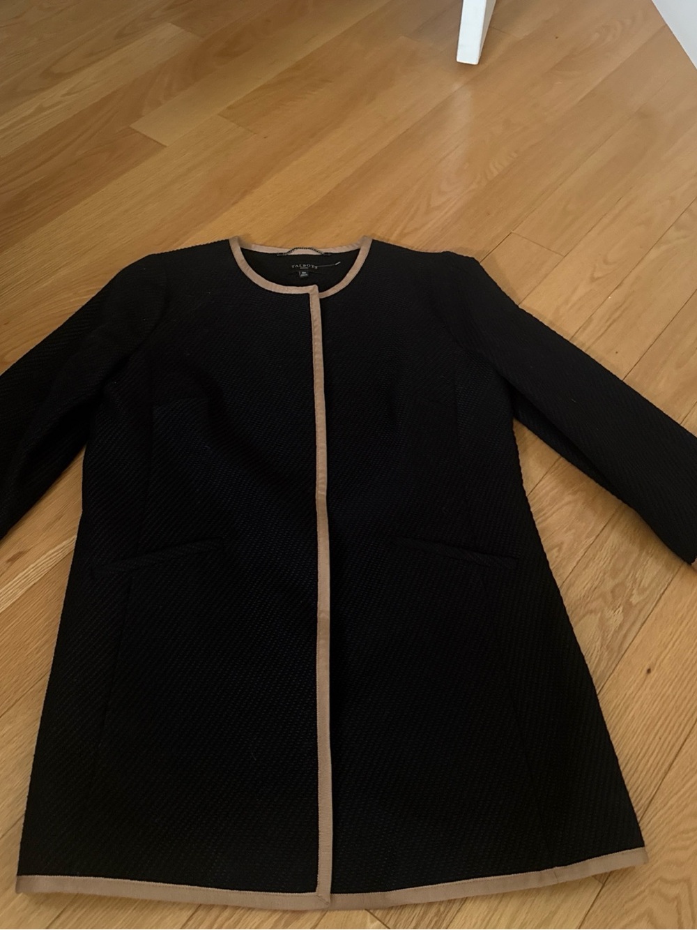 Talbots Black Petites Jacket with Tan Trim